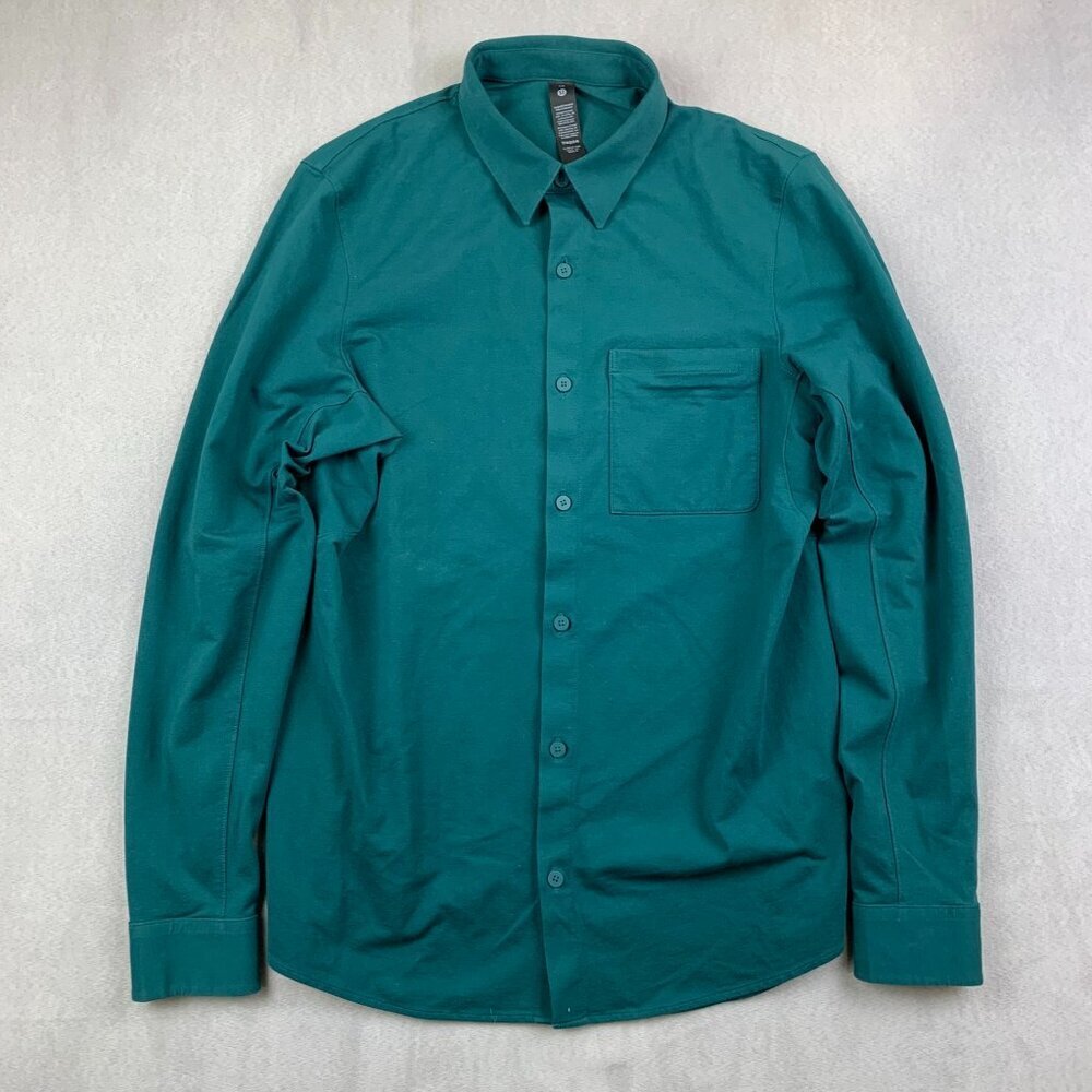 Lululemon Mens Shirt Small Teal Green Commission Long Sleeve Button Up Cotton